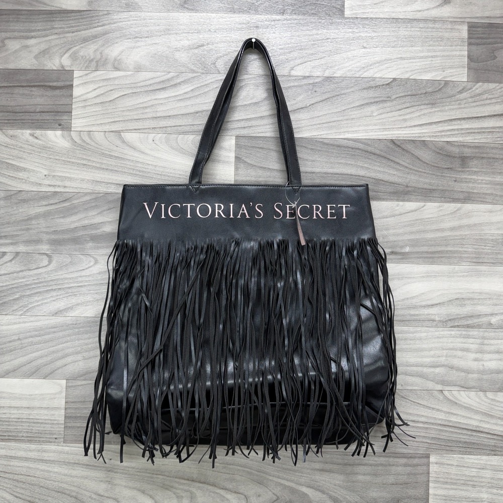 Victoria's Secret‎ Tote Bag Women's Black One Size Flirty Fringe Faux Leather